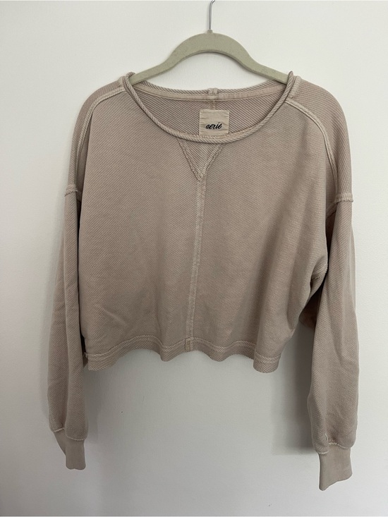 aerie Tops - aerie Neutral Beige Cropped Crew Sweatshirt